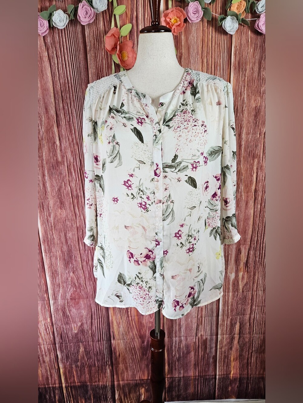 Cynthia Rowley Floral Print Button Front Blouse Plus Size 3X